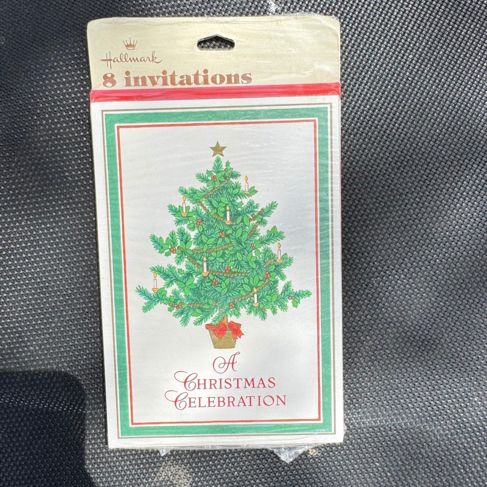 VTG 80s Hallmark Christmas Celebration Invitations 8 Count‎ Tree XIN 80-4 USA